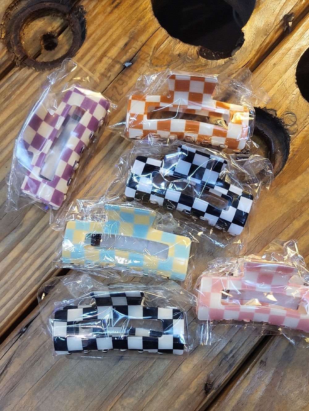 Checkerboard Resin Hair Claw Clip - Assorted Colors